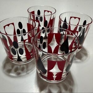 Vintage MCM Red and Black Playing Card Glasses, Set of 4